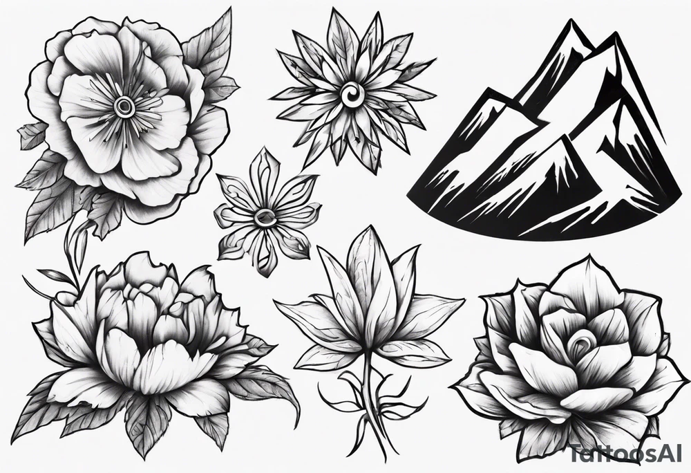 Flowers and Mountians tattoo idea