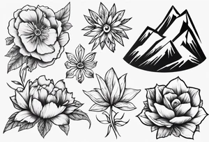 Flowers and Mountians tattoo idea