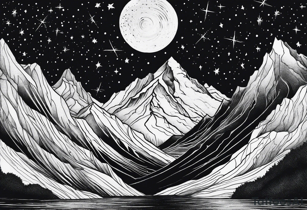 mountains, nature, stars, cross, waterfall, water tattoo idea