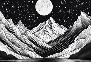 mountains, nature, stars, cross, waterfall, water tattoo idea