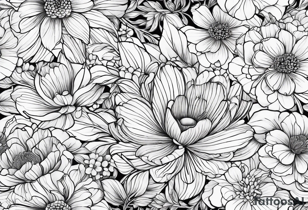 Chery flovers in blue line tattoo idea