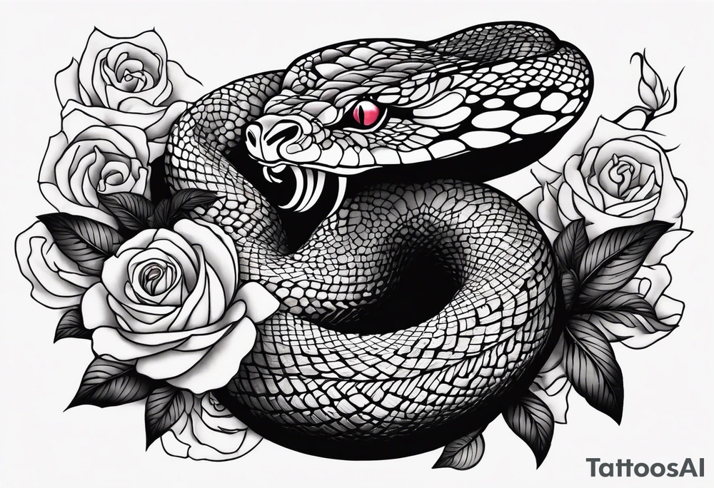 Cobra pintada de preto com rosas brancas nela mesma tattoo idea