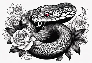 Cobra pintada de preto com rosas brancas nela mesma tattoo idea