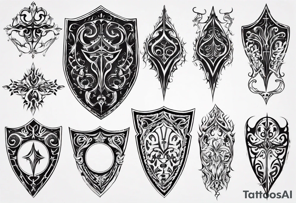 Shield symmetrical filigree tattoo idea