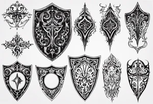 Shield symmetrical filigree tattoo idea