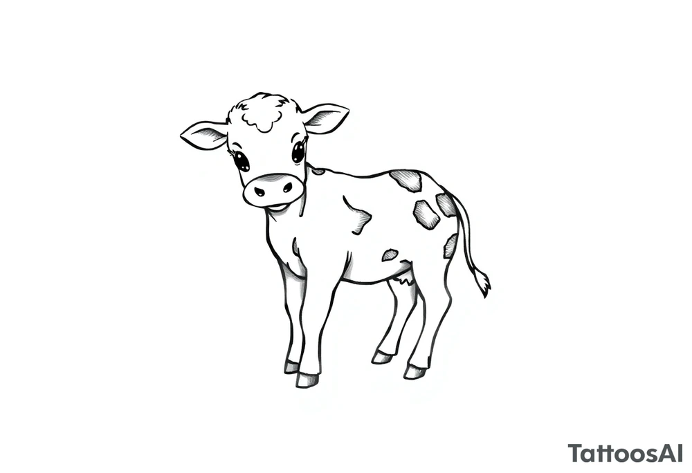 cute black and white baby cow tattoo idea