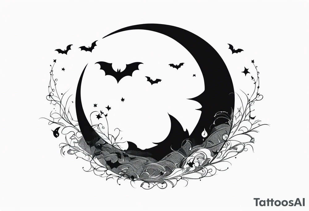 Crescent Moon with Bats tattoo idea