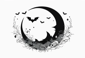 Crescent Moon with Bats tattoo idea