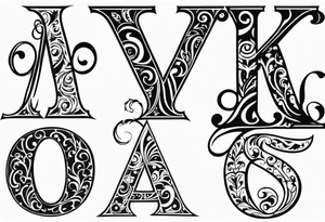 5 iniciales de nombres entrelazadas, una V, una S, una A y tres Jotas tattoo idea