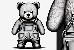 the back of a standing teddy bear wearing overalls tattoo idea