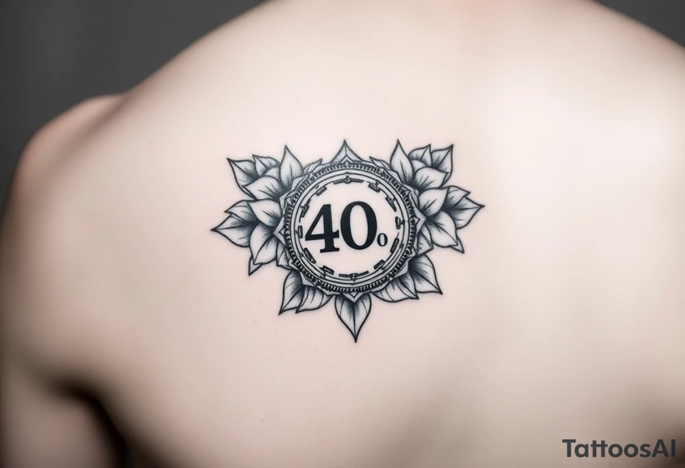 Shoulder tattoo that has a 40 year AA coin medallion with lotus flowers surrounding it tattoo idea