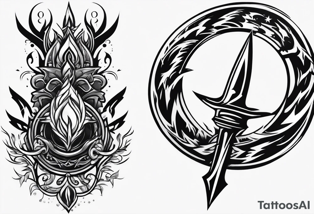 ukraine trident turning into fire and lightning tattoo idea