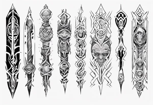 a neotribal spine tattoo that recreates the scene from the movie atlantis of kida floating up to the ancestral stones tattoo idea