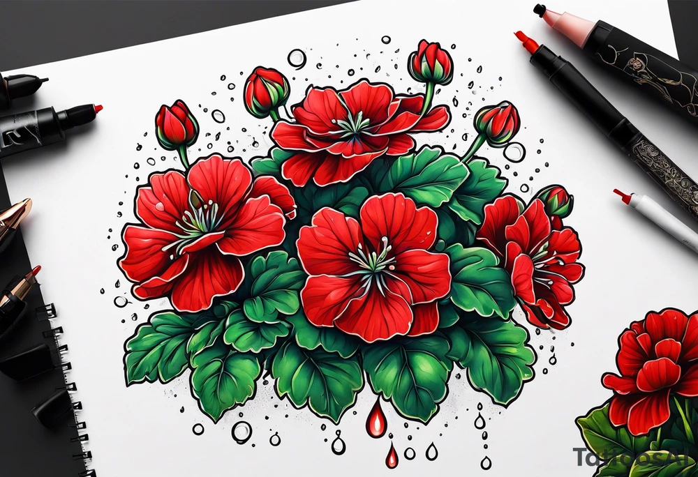 Raining red geraniums tattoo idea