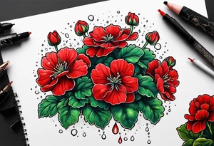 Raining red geraniums tattoo idea