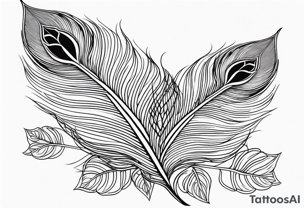 Fineline peacock feather with hibiscus flowers tattoo idea Fineline peacock feather with hibiscus flowers tattoo idea