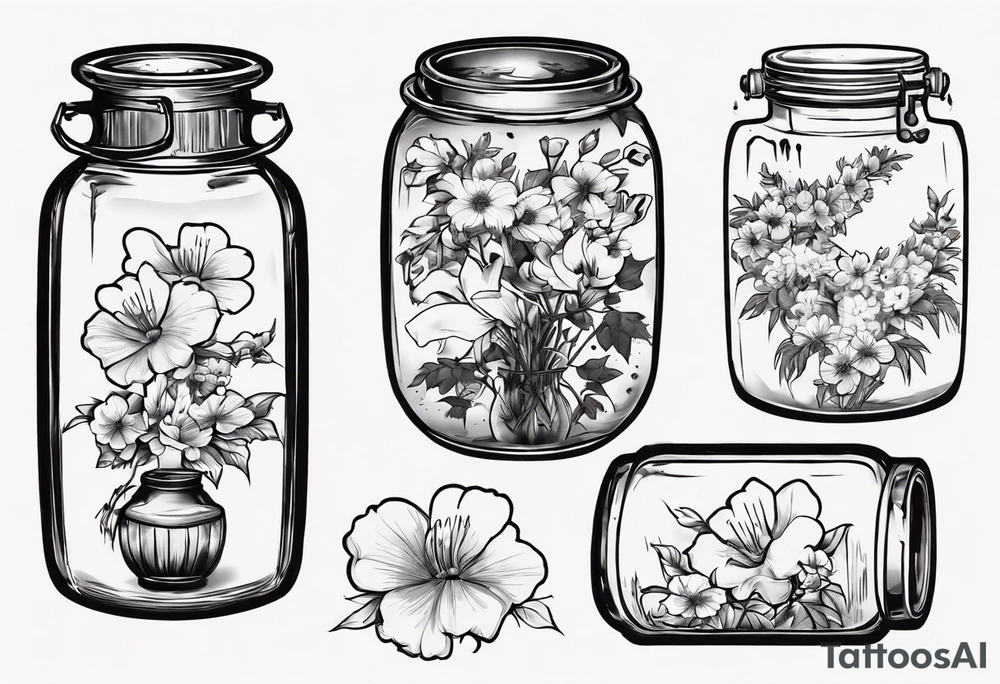 jar with flowers and the date blow the jar 12.08.05 tattoo idea