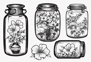 jar with flowers and the date blow the jar 12.08.05 tattoo idea