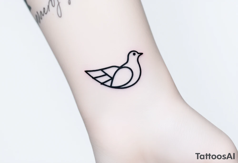 A minimalistic outline of a collared dove, with geometric lines forming its shape in muted gray and white, offering a clean and modern look tattoo idea