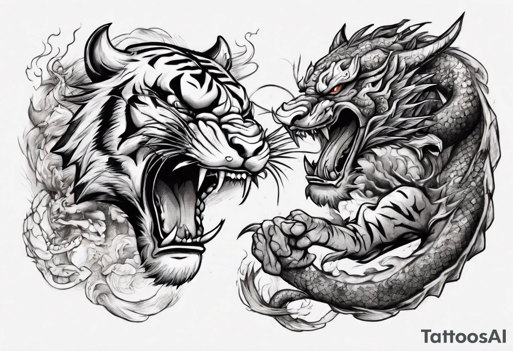 tiger and dragon are fighting tattoo idea