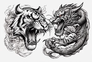 tiger and dragon are fighting tattoo idea