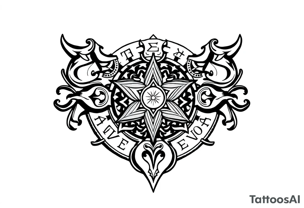 mytical shaman and witch ancient ornament with runes tattoo idea