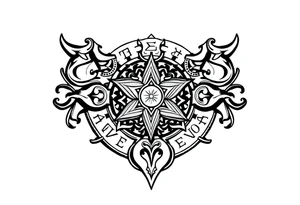 mytical shaman and witch ancient ornament with runes tattoo idea