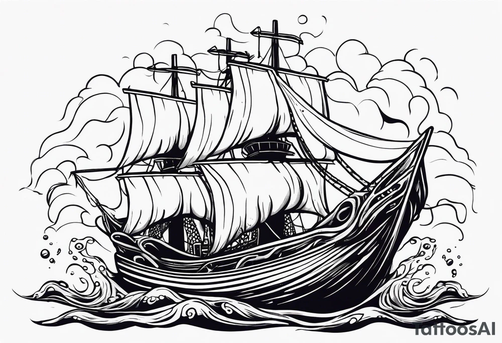 The tentacles of a kraken coming out of the water tattoo idea