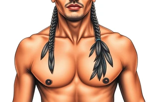 Native American chest color male left peck tattoo idea