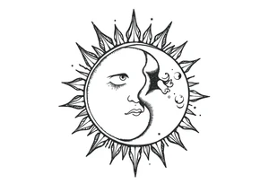 celestial sun and moon embrace with constellation patterns tattoo idea