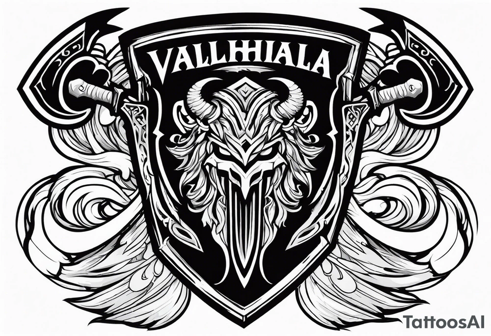 Valhalla sword shield axe tattoo idea