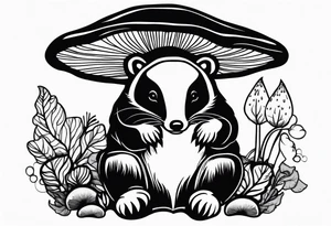 Badger in a coat sitting on a mushroom tattoo idea