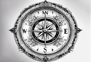 Compass dial with the names Chris Hannah Holly Millie tattoo idea