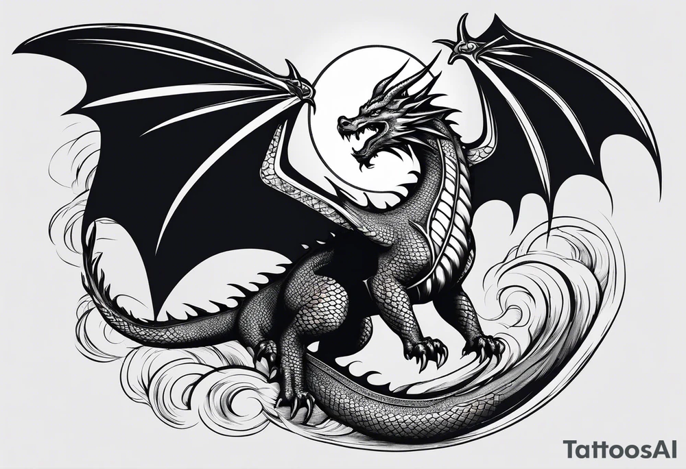 Dragon flying to the moon minimalism tattoo idea Dragon flying to the moon minimalism tattoo idea