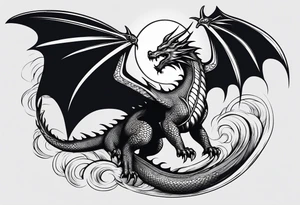 Dragon flying to the moon minimalism tattoo idea