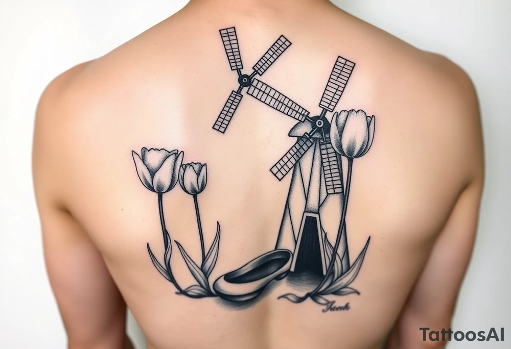 Tulips windmill dutch clogs tattoo idea