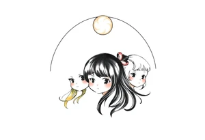 3 petites filles ( une cheveux noir et deux blondes)
sous un arc en ciel incomplet tattoo idea