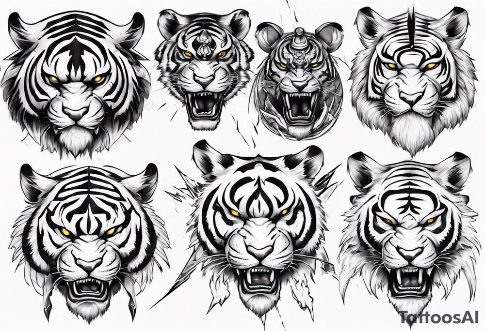 African Tiger warrior and lightning tattoo idea
