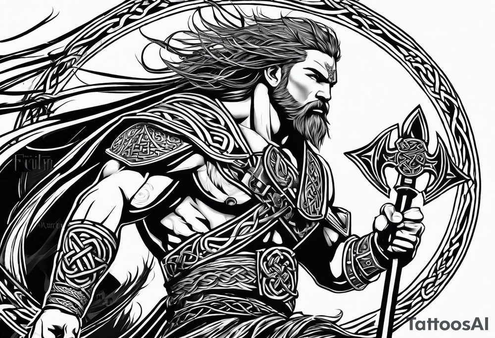 Celtic warrior running into battle facing right tattoo idea
