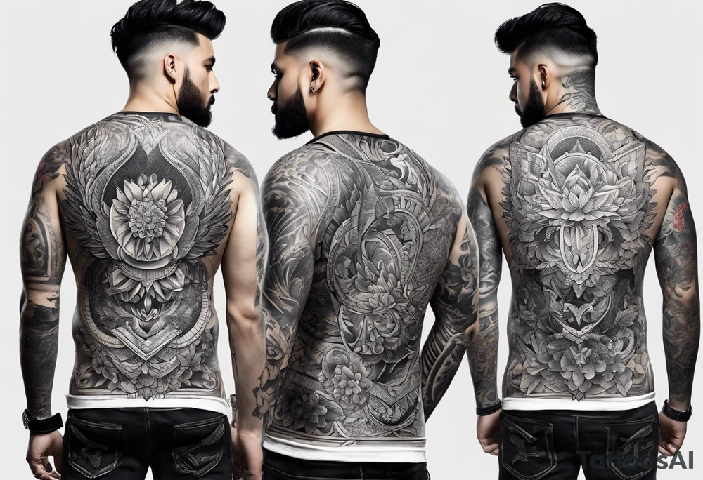 full body back tattoo rectangle shape tattoo idea