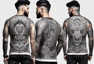 full body back tattoo rectangle shape tattoo idea