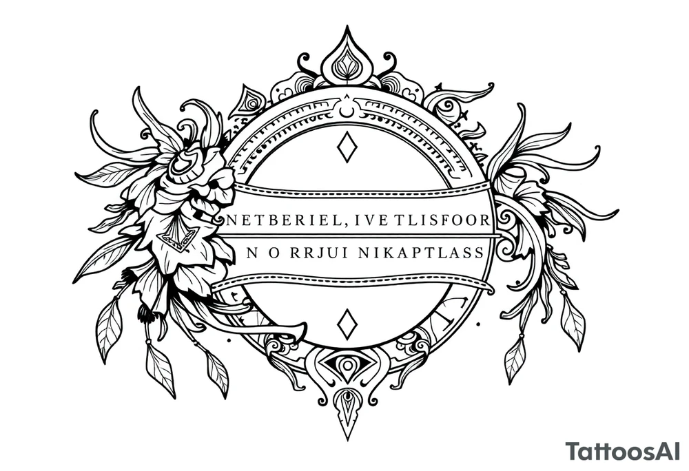 long shaman  style mytical bold line with ancient rhyme tattoo idea