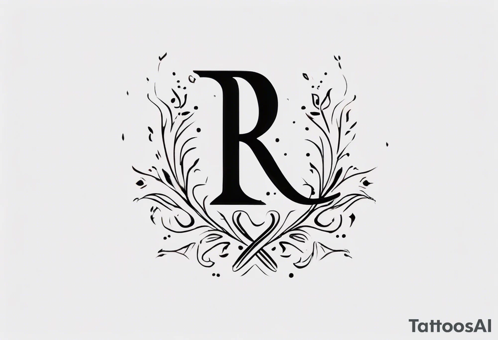 Letter R with date 09.01.23 and time 10:39AM tattoo idea