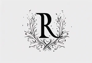 Letter R with date 09.01.23 and time 10:39AM tattoo idea