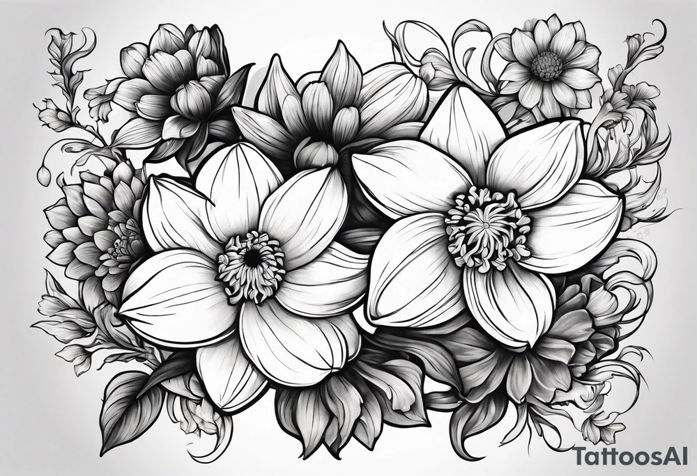 Narcissus and chrysanthemum intertwined tattoo idea