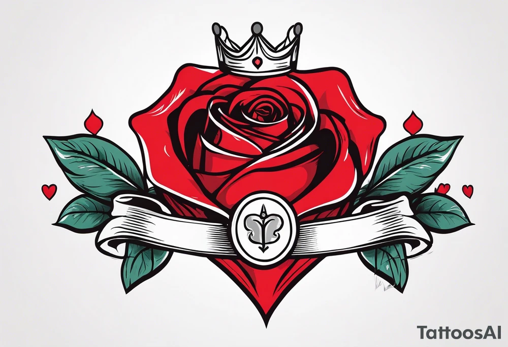 the red rose queen's crown with a heart tattoo idea