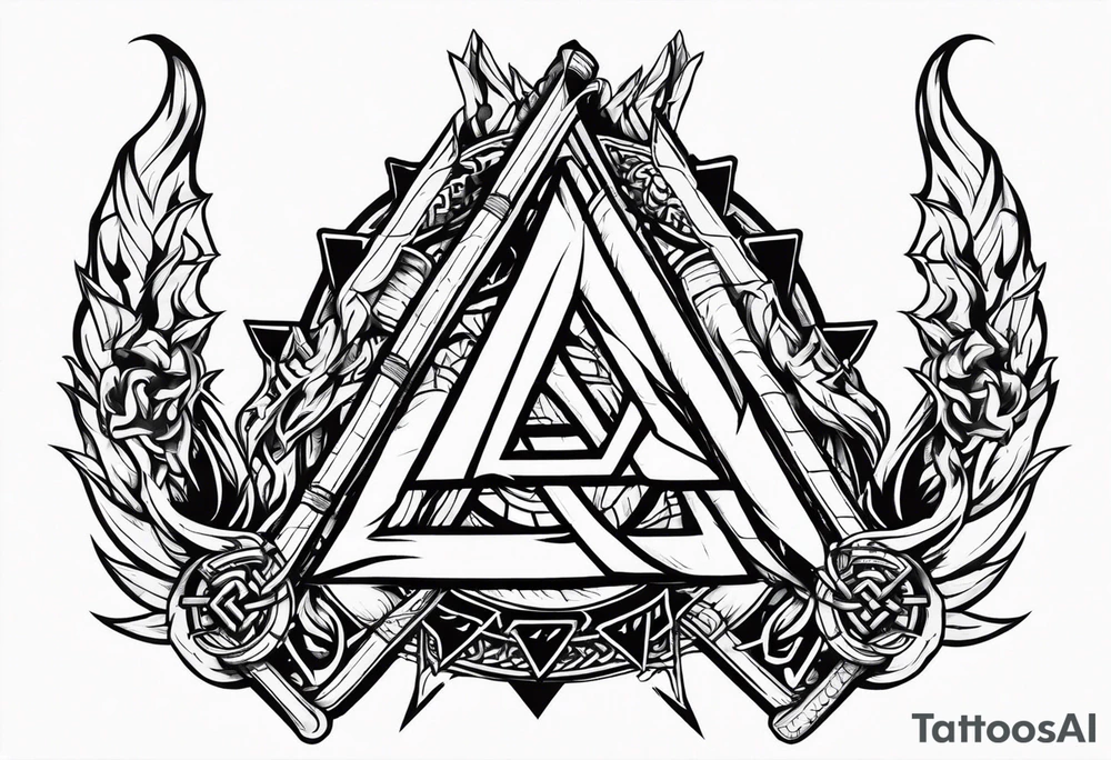Valhalla sword shield axe barbed wire chains valknut fire dragon tattoo idea Valhalla sword shield axe barbed wire chains valknut fire dragon tattoo idea