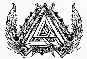 Valhalla sword shield axe barbed wire chains valknut fire dragon tattoo idea