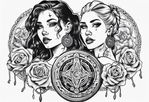 woman arm holding medallion with rope tattoo idea