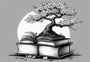Cherry blossom tree growing out of a stack of books tattoo idea